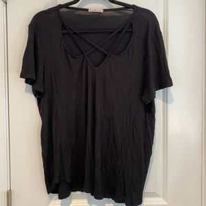 Charolette Russe Black Crisscross Top Shirt Blouse 2X